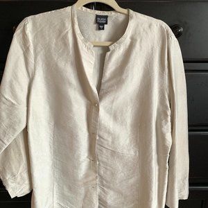 Eileen Fisher Silk long sleeve blouse, no collar, off-white, large